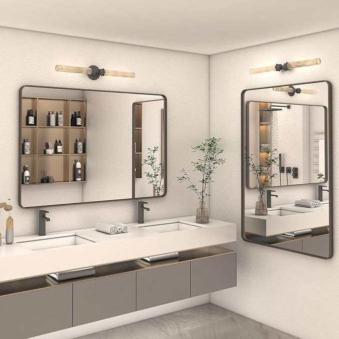 44x30 Bronze Bathroom Mirror, Brushed Metal Bathroom Vanity Mirrors for Wall, Rounded Corner Bronze Rectangle Mirror for Farmhouse, Bedroom, Anti-Rust (Horizontal/Vertical)