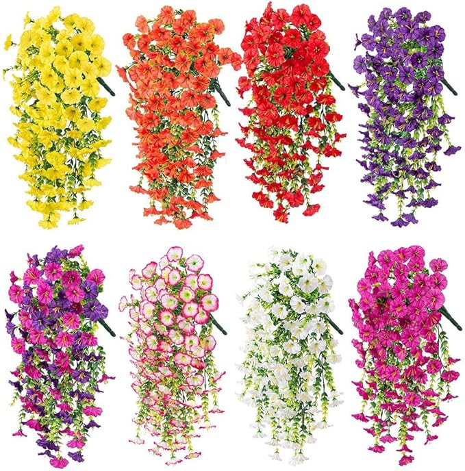 6-Pack Outdoor Faux Plants, 69-Flowered Large Morning Glory, Uv-Resistant Artificial Morning Glory,Perfect for Outdoor Decoration in All Seasons Such as Porches and Gardens (Red)