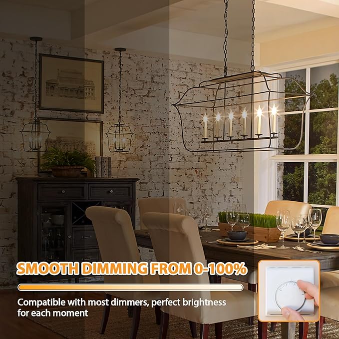 GoBright Dimmable LED Candelabra Bulbs 2700K Soft Warm White, 60W 630LM Candle Light Bulb with Vintage Flame Tip, 6W Clear Glass LED Bulbs for Chandelier, Pendant, 6-Pack