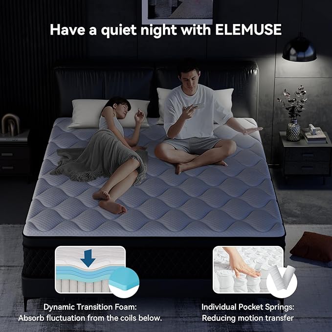 ELEMUSE Twin Mattress, 10 Inch Hybrid Memory Foam Mattress in a Box, Pressure Relieving Comfort, Individual Pocket Springs for Motion Isolation, Medium Firm, CertiPUR-US Certified, Fiberglass Free