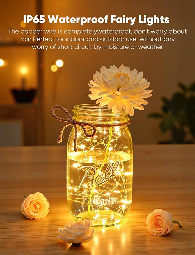 Brightown 30 Pack LED Fairy Lights Battery Operated String Lights, 7ft 20LED Waterproof Silver Wire String Lights, Firefly Starry Moon Lights for Mason Jars DIY Christmas Wedding Party Bedroom