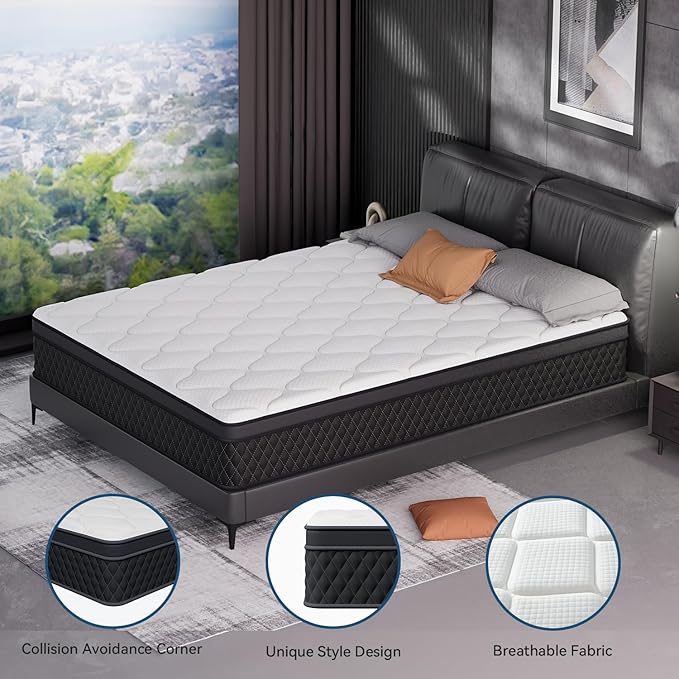 ELEMUSE Twin XL Mattress, 10 Inch Hybrid Memory Foam Mattress in a Box, Pressure Relieving Comfort, Individual Pocket Springs for Motion Isolation, Medium Firm, CertiPUR-US Certified, Fiberglass Free