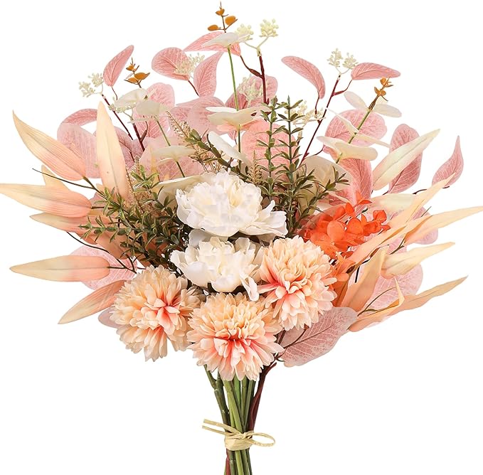 Fake Artificial Flowers Bouquet for Decoration, Silk Flower Arrangements Faux Flowers Plant Wedding Bride Bouquets Tables Centerpieces for Rustic Home Decor Indoor Vase Floral Table Decor (Champagne)