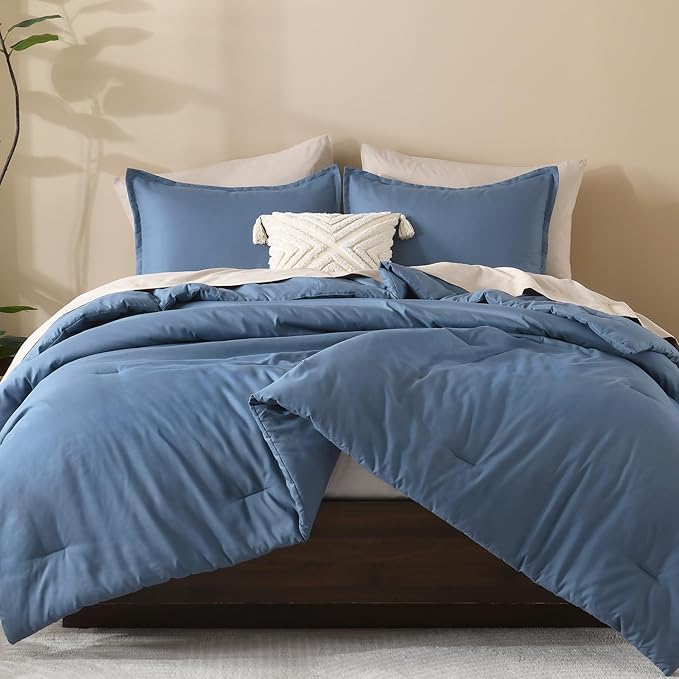 Litanika California King Comforter Set Haze Blue - 3 Pieces Cal King Lightweight Soft Plain Bed Comforter, Oversized Down Alternative Bedding Set - Machine Washable (104x96In, 2 Pillowcases)