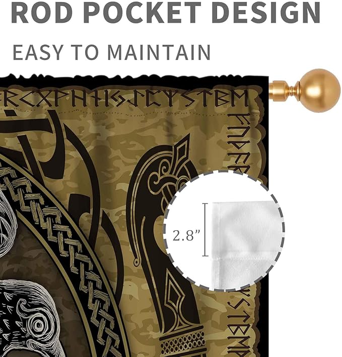 Norse Viking Curtains, Nordic Warriors Sword Celtic Rune Scandinavian Aesthetic Nation Valknut Mythology Window Drapery for Bedroom Living Room Bathroom 2 Panels, 84"x84" Inch
