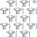 Tomorotec 12-Pack 30mm Crystal Clear Glass Silver Base Cabinet Drawer Pulls, Diamond Shape Cupboard Knobs with Screws for Kitchen, Dresser, Cupboard, Bathroom, Wardrobe (1.2 inch/30mm)