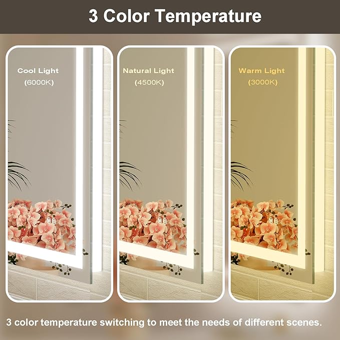 40x32 LED Bathroom Mirror with Lights, Front and Rear Lighting, Tempered Glass, Dimmable, Multiple Light Modes, Anti-Fog Lighted Bathroom Vanity Mirror for Wall, Memory Function