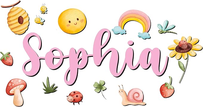 Custom Nursery Name Sign with Themed Decor Kit | Personalized Wooden Wall Art for Baby, Kids Room | Space, Jungle, Circus, Under the Sea, Woodland, Rainbow (40", Rainbow/Nature)