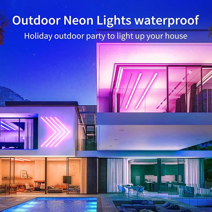 65.6FT Neon Rope Lights,Flexible Led Light Control with App/Remote,Multiple Modes,IP67 Outdoor Waterproof,Music Sync Strip for Bedroom