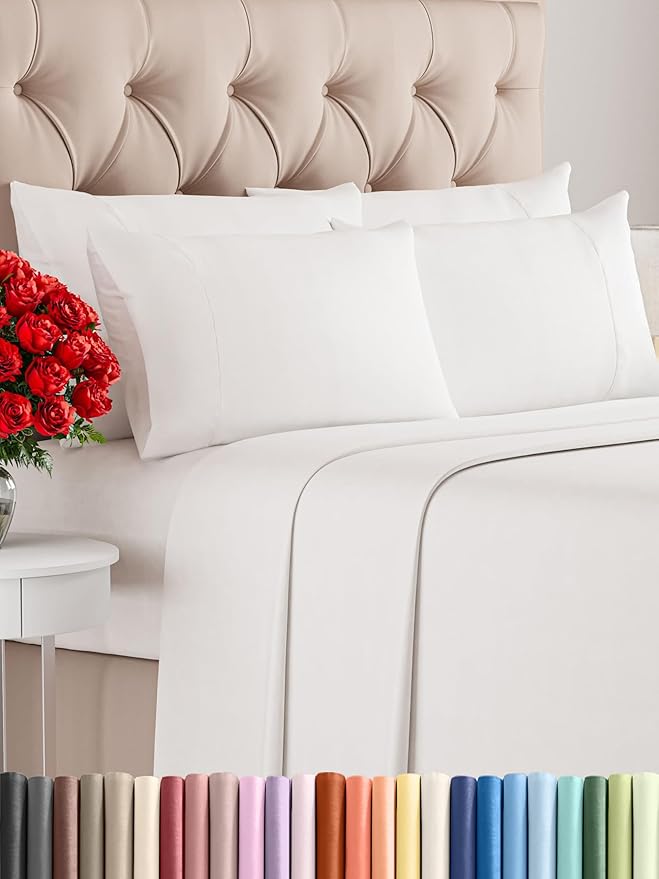 King 6 Piece Sheet Set - Comfy Breathable & Cooling - Ultra Soft Hotel Luxury Bedding Set w/ 8-16 Inch Deep Pockets - 1 Flat & 1 Fitted Sheet & 4 Pillowcases - Wrinkle Free & Easy Care - Antique White
