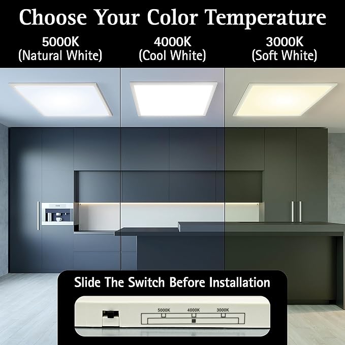 Ultralux 2x2 ft Surface Mount Ceiling Light Panel – Slim, Edge Lit, Flush Mount Flat Panel for Kitchen, Home & Office - TRIAC Dimmable, 3CCT Adjustable Color Temperature (Matte White, 2 Pack)