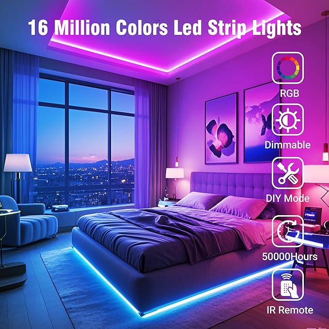 VOLIVO Led Strip Lights 130ft, 44Key IR Remote Control Led Light Strip, Color Changing Lighting for Bedroom, Home Decor
