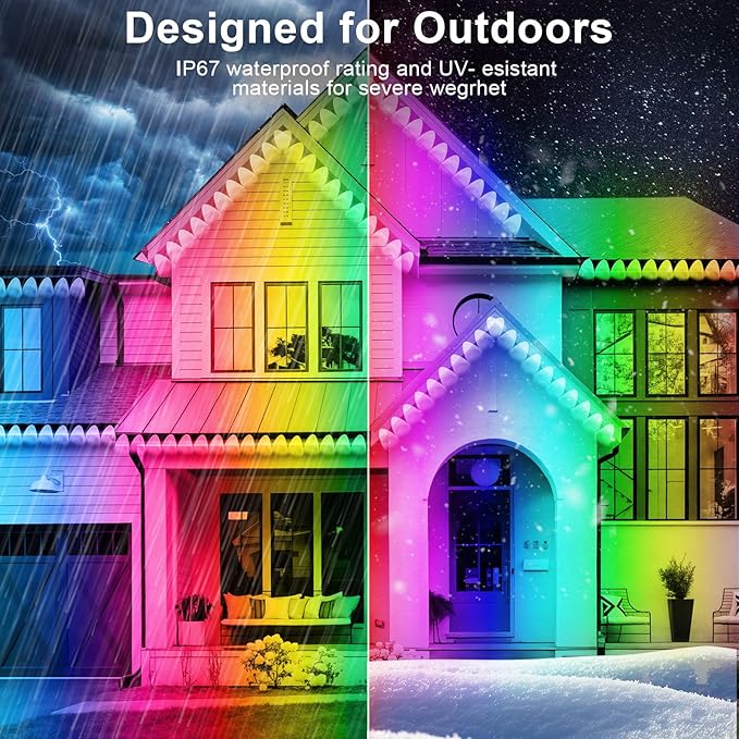 300Ft Outdoor LED Strip Lights Waterproof,Music Sync RGB IP68 Outside Led Light Strips Waterproofs with App and Remote,Exterior Led Rope Lights Waterproof for Deck,Balcony,Roof,Garden,Pool