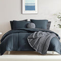 Monbix Queen Comforter Set - 7 Pieces Blue Gray Bed in a Bag Queen Bedding Sets with Comforters, All Seasons Comforter Bed Set with Sheets,Pillowcases & Shams