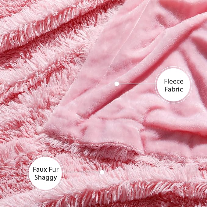 Tuddrom Decorative Extra Soft Faux Fur Blanket Twin Size 70" x 78",Solid Reversible Fuzzy Fluffy Cozy Plush Fleece Comfy Microfiber Fur Blanket for Couch Sofa Bed,Pink