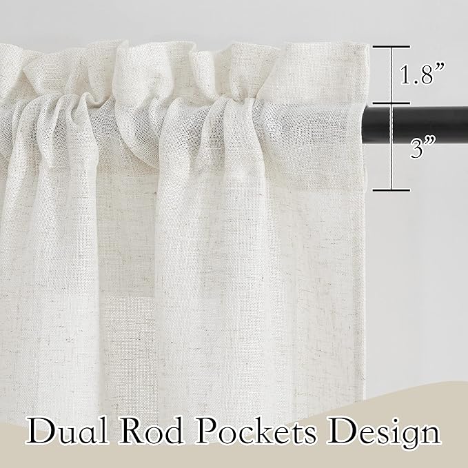 RYB HOME Linen Textured Sheer Curtains 84 inches Long, Privacy Semi-Transparent Sheer Window Curtains for Living Room Bathroom French Door, Linen, W 70 x L 84 inch, 1 Pair