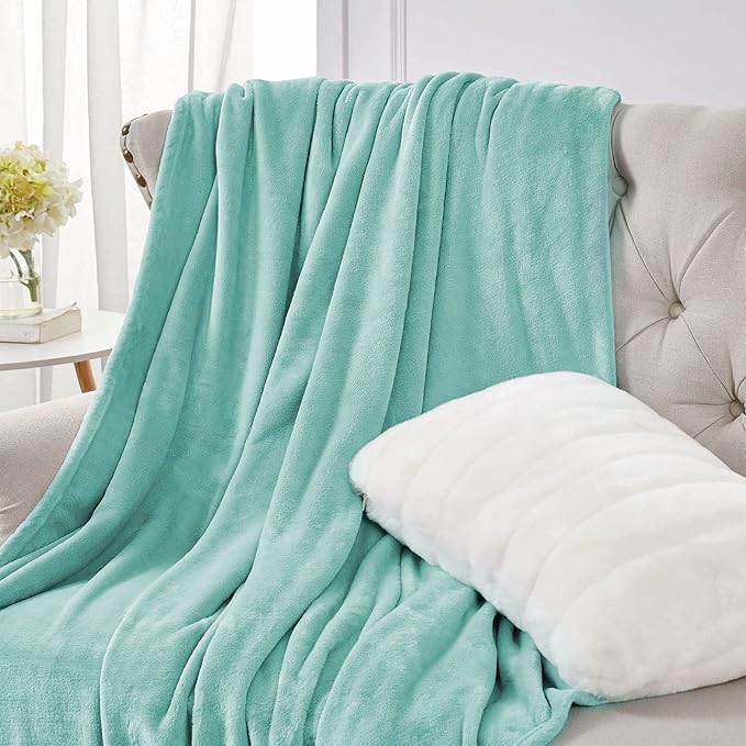 Walensee Fleece Blanket Plush Throw Fuzzy Lightweight (Queen Size 90x90 Light Blue) Super Soft Microfiber Flannel Blankets for Couch, Bed, Sofa Ultra Luxurious Warm and Cozy for All Seasons
