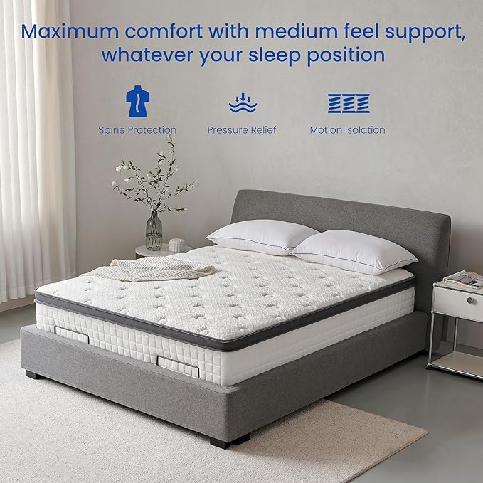 Full Mattress 12 Inch, Hybrid Full Size Mattress in a Box, Medium Feel, 3 Layer Premium Foam with Pocket Springs for Motion Isolation and Pressure Relieving, 75"x54"x12", 100-Night Trial