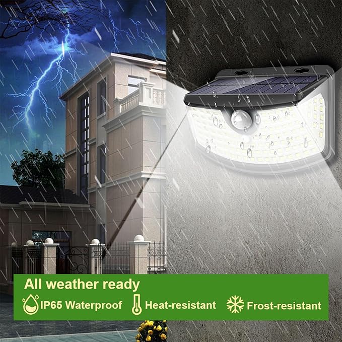 Aootek New Solar Motion Sensor Lights 120 LEDs with Light Reflector,270° Wide Angle, IP65 Waterproof, Step Lights for Front Door, Yard, Garage, Deck (Front Button 8-Pack)