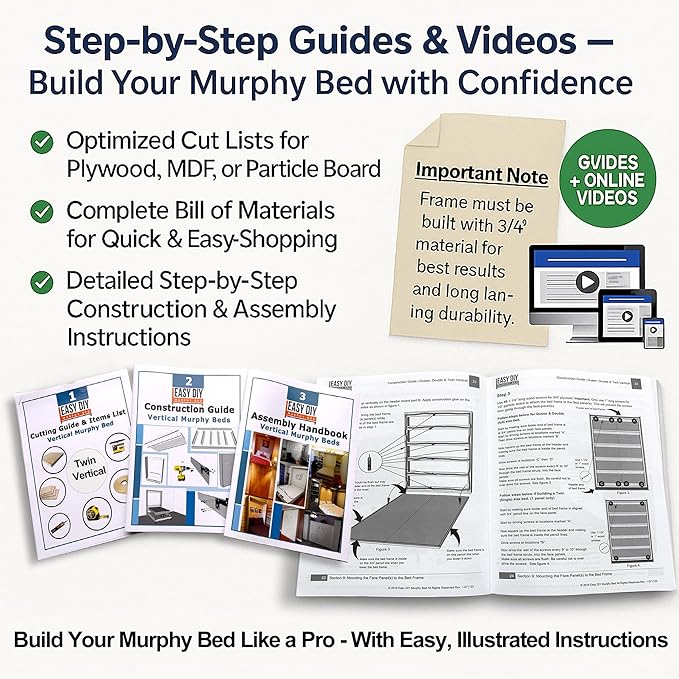 Queen Size DIY Murphy Bed Hardware Kit – Vertical Wall Bed for Space-Saving - Budget-Friendly DIY Setup -Made in USA -Hide Away Design with Murphy Bed Queen Hardware - Bed Lift Mechanism - Pull Down