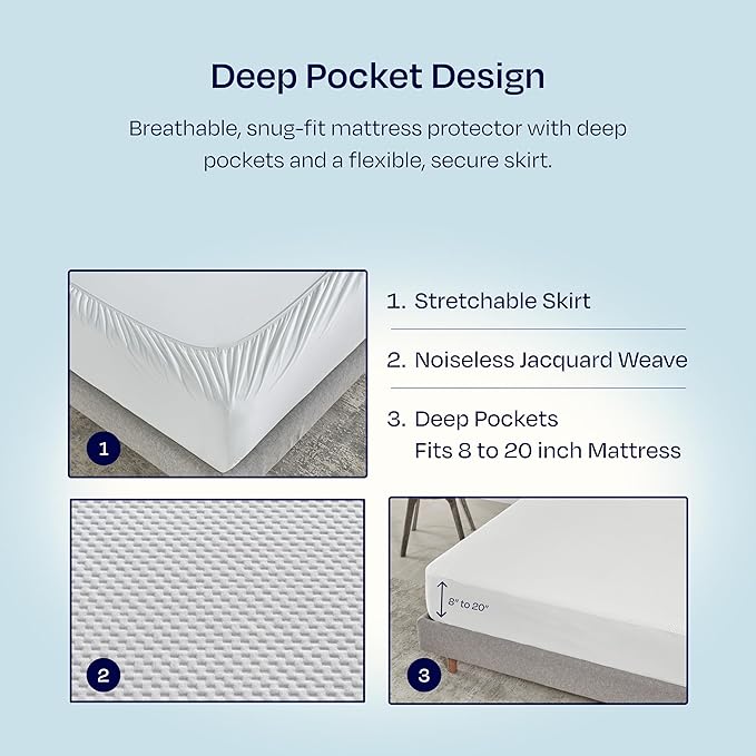 2 Pack Waterproof Twin Mattress Protector for Twin Size Bed - Soft, Noiseless and Cooling with Deep Pockets to Fit 8-20 inch Mattresses