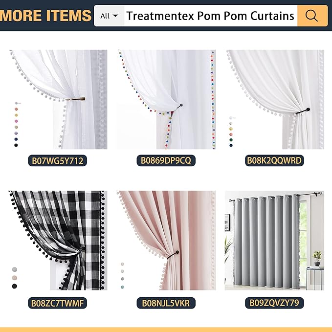 Treatmentex Pom Pom Yellow Sheer Curtains for Girl's Room 63" Linen Texture Voile Draperies for Bedroom 52" w 2 Pack