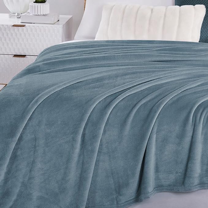 Walensee Fleece Blanket Plush Throw Fuzzy Lightweight (Queen Size 90x90 Washed Blue/Slate Blue/Grey Blue) Super Soft Microfiber Flannel Blankets for Couch, Bed, Sofa Warm and Cozy for All Seasons