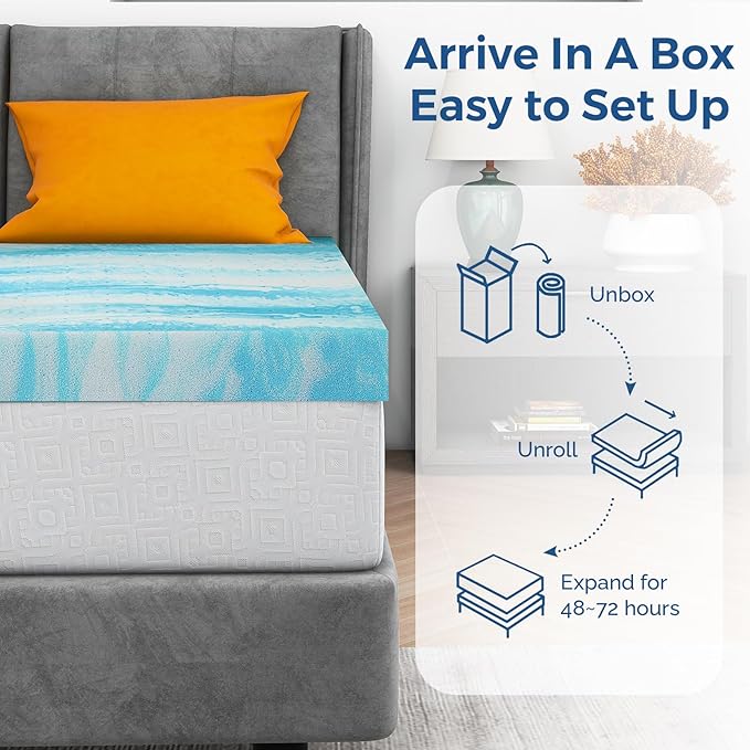 Mattress Topper Twin, 4 Inch Gel Memory Foam Bed Topper for Twin Size Bed, CertiPUR-US Certified, Blue