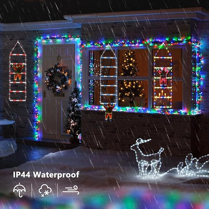 Toodour LED Christmas Light - 2.5FT Christmas Decorative Ladder Lights with Santa Claus, Xmas Decorations Light for Indoor Outdoor, Window, Garden, Home, Wall, Xmas Tree Decor - White & Blue