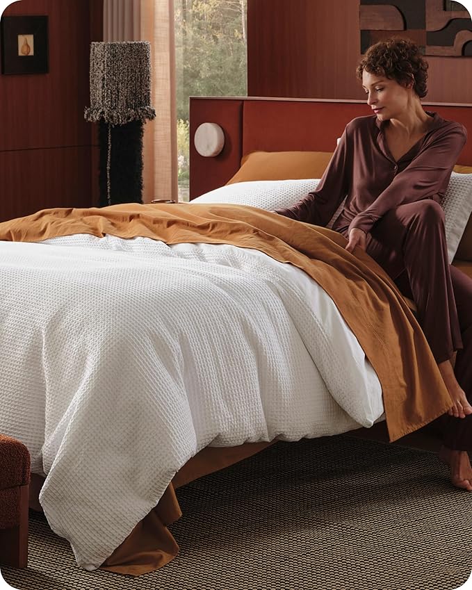 Bedsure Cotton Duvet Cover Twin - 100% Cotton Waffle Weave Coconut White Duvet Cover Twin Size, GentleSoft™ and Breathable Bedding Set for Gifts, 2 Pieces, 68"x90"