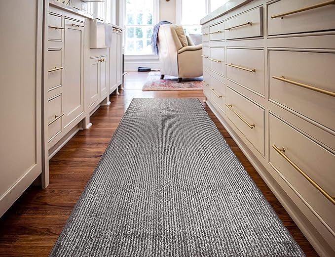 Custom Length Cut to Size Wide Width Carpet Runner Rug for Hallways, Skid Resistant Latex Rubber Backed, 31 inch Wide X Customized Length, Stripe Grey, 31 inch X 16 feet