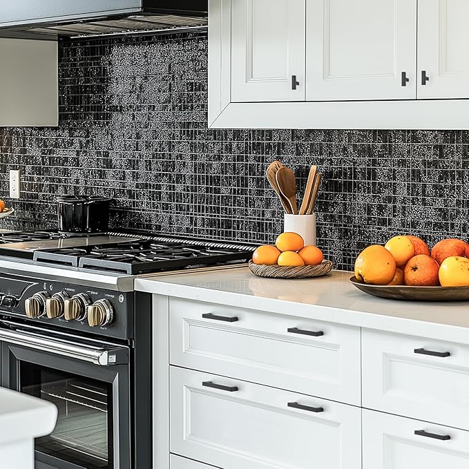 JOY DECOR 30 Pack Cabinet Handles, Black Cabinet Pulls, 3-3/4 Inch Kitchen Closet Handles Square Drawer Pulls Stainless Steel Drawer Hardware, 96mm Hole Centers