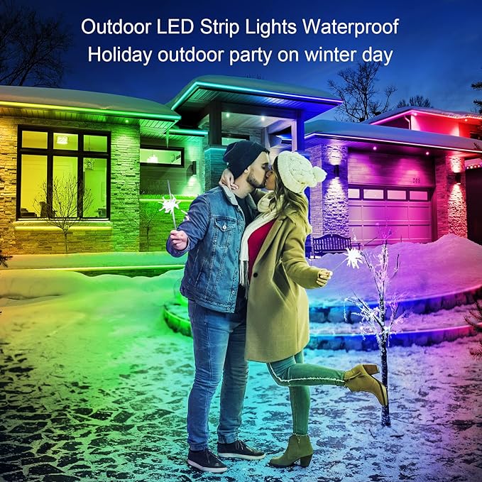 AILBTON 200ft Outdoor LED Strip Lights Waterproof,IP68 Outside Led Light Strips Waterproof with Bluetooth App Remote Control,Music Sync RGB Exterior Led Rope Lights,for Balcony,Deck,Roof,Garden,Pool