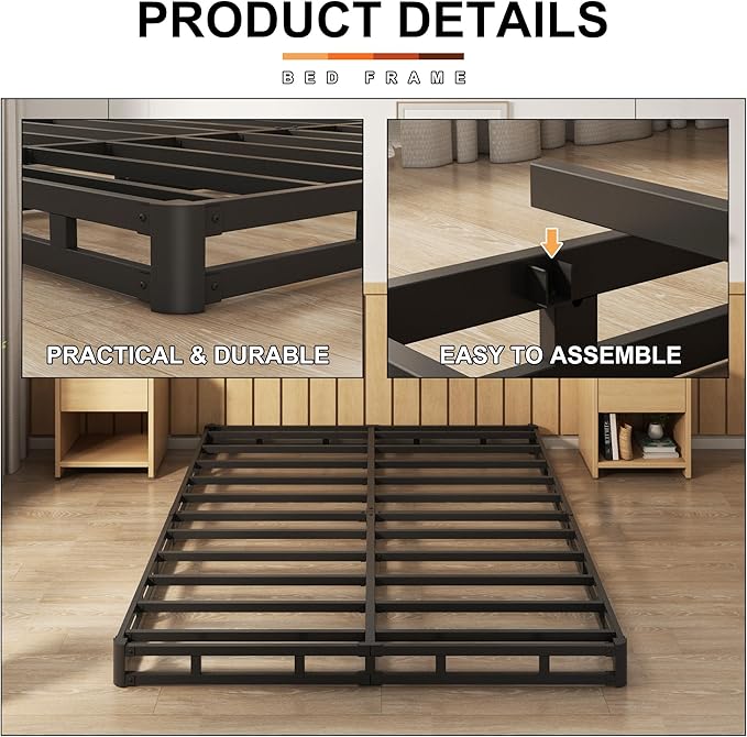 EMODA 5 Inch Box Spring Queen Size Bed Base, Heavy Duty Metal Queen Mattress Foundation with Fabric Cover, Easy Assembly