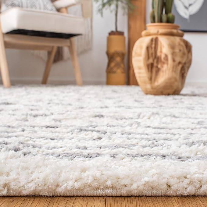 SAFAVIEH Arizona Shag Collection X-Large Area Rug - 11' x 15', Ivory & Grey, Moroccan Design, Non-Shedding & Easy Care, 1.6-inch Thick Ideal for High Traffic Areas in Living Room, Bedroom (ASG741F)