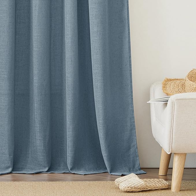 RYB HOME Extra Wide Semi Sheer Curtains, Grommet Easy Sliding Room Divider for Office Bedroom Separation, Large Window Curtains for Sliding Glass Door, Stone Blue, W 100 x L 84, 1 Pcs
