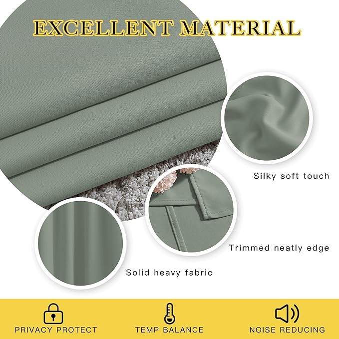 NICETOWN Room Darkening Curtains for Room Divider, Grommet Thermal Curtains Light & Sound Reducing Window Treatments for Sliding Glass Door, W66 x L110, Sage Green, 2 Panels