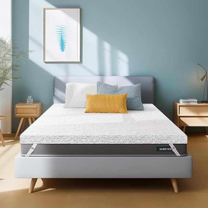 Subrtex Mattress Topper Cover Full Size 3 Inch (Only Cover) Mattress Topper Protector Bedding Removable Encasement with Zipper Closure