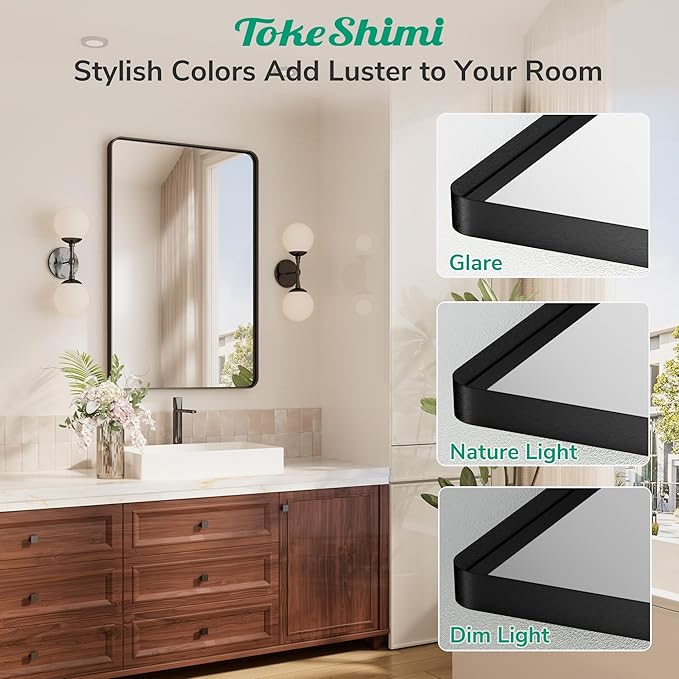 TokeShimi Black Bathroom Mirror 22x30,HD Tempered Glass,Matte Black Bathroom Vanity Mirror for Over Sink,Seamless Aluminum Framed Mirror Wall(Horizontal/Vertical)
