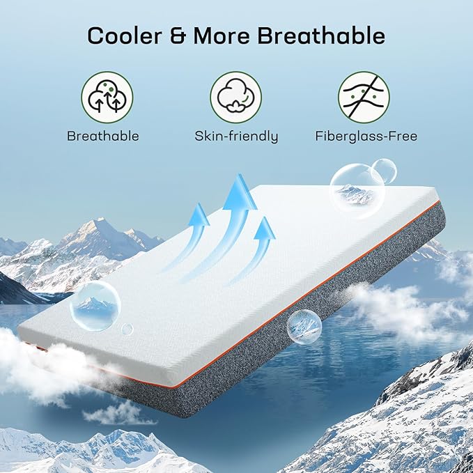 Marsail 6 Inch Queen Size Mattress, Cooling Gel Memory Foam, Fiberglass Free Breathable Cooling Bed Twin Mattress, Medium-Firm in A Box