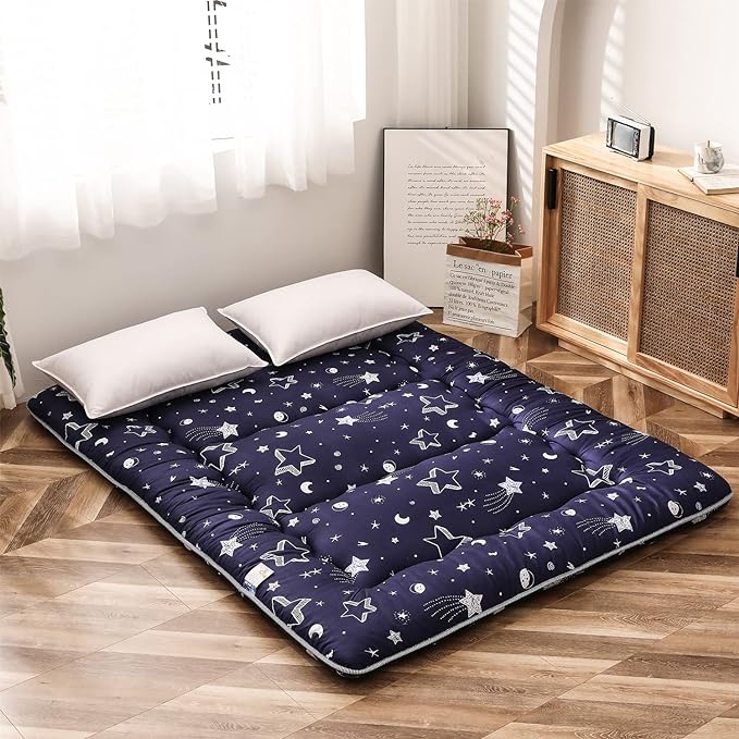 MAXYOYO Navy Star Futon Mattress Japanese Tatami Mat Foldable Bed Portable Camping Mattress Kids Sleeping Pad Floor Lounger Couch Bed, Full