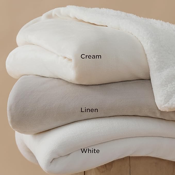 Bedsure GentleSoft Sherpa Fleece Blankets Queen Size for Bed - Thick and Warm Throw for Women and Men, Soft Fuzzy Plush Queen Blanket for Winter, White, 90x90 Inches