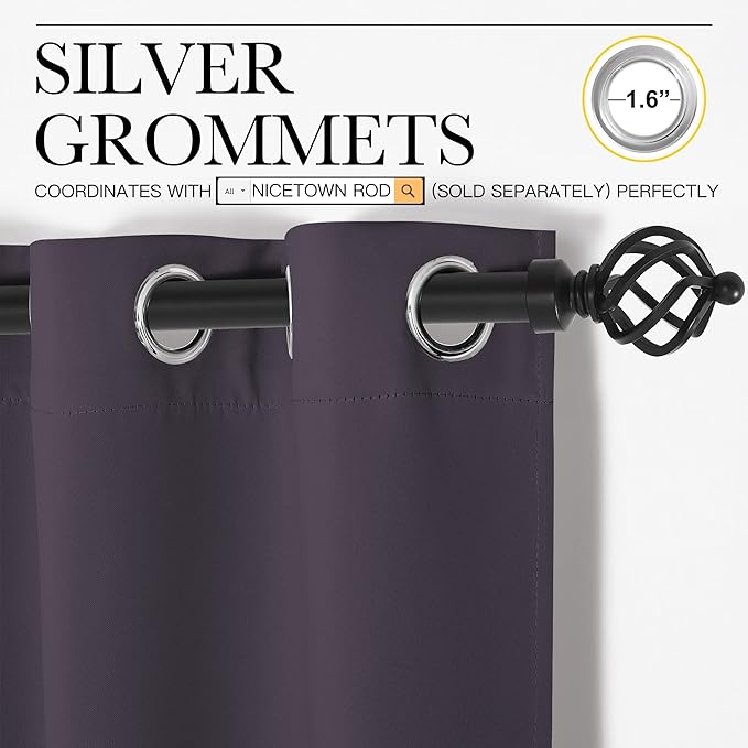 NICETOWN Greyish Purple Blackout Curtains 45 inches Length for Cafe, 2 Panels, 34" Wide, Thermal Insulated Decoration Drapes for Small Window