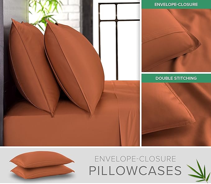 King Sheets by Pure Bamboo, Genuine 100% Organic Viscose Derived from Bamboo Bed Sheet Set, Luxuriously Soft & Cooling, Double Stitching, Lifetime Quality Promise (King, Terracotta)