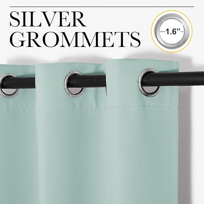 NICETOWN Kitchen Curtain Panels Blackout Draperies, Thermal Insulated Solid Grommet Blackout Curtains/Drapes (Aqua, One Pair, 34 by 63-Inch)