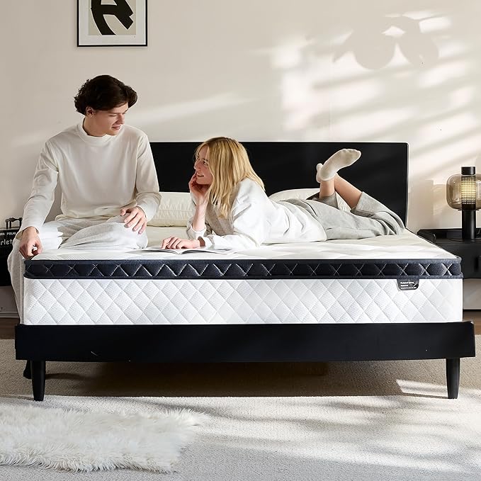 King Size Mattress 12 Inch, Pocket Spring & Memory Foam Hybrid Mattress with Breathable Knitting Fabric