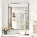 30x36 Inch Brushed Nickel Bathroom Mirror, Brushed Silver Metal Framed Wall Mirror, Rounded Corner Rectangle Modern Vanity Mirror, Tempered Glass, Anti-Rust, Shatterproof (Horizontal/Vertical)