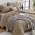 HEVUMYI Khaki & Linen California King Comforter Set - 7-Piece All Season Bed in a Bag Cal King, Ultra Soft Bedding Set with Comforter, Flat Sheet, Fitted Sheet, Pillowcases, Pillow Shams