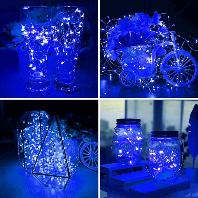 ZGWJ 12 Pack Fairy Lights Battery Operated, 7ft 20 Mini LED Fairy String Lights Silver Wire 3 Modes for DIY, Parties, Wedding, Bedroom, Halloween Christmas Decoration Blue