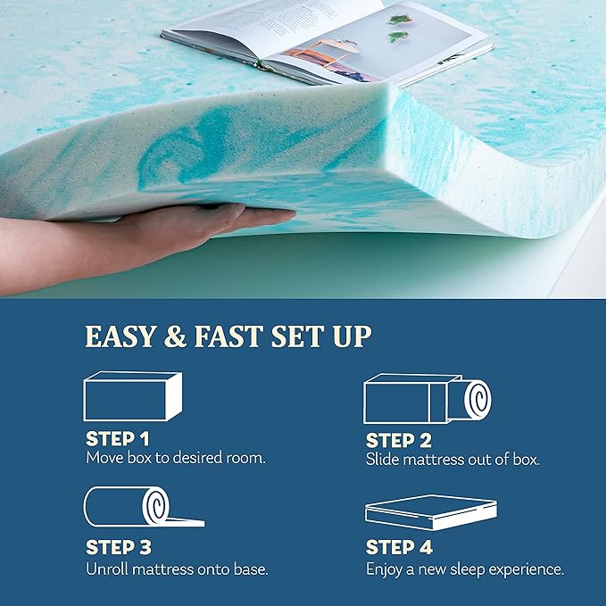 EGO Topper 3 Inch Twin XL Memory Foam Mattress Topper, Cooling Gel Foam Mattress Topper for Pressure Relief, Ventilated Design Bed Topper in a Box, CertiPUR-US Certified, 38"×80", Medium